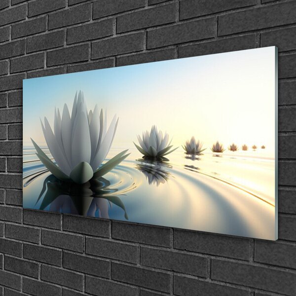 Quadro in vetro Ninfee Fiori di stagno 100x50 cm 2 appendini
