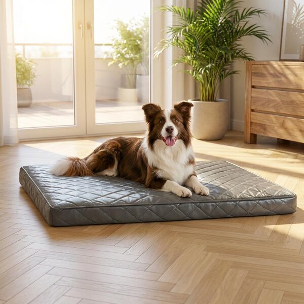 Materassino ortopedico per cani Belviona, realizzato in memory foam con rivestimento removibile, facile da pulire e antiscivolo, dimensioni 100x70 cm, colore grigio