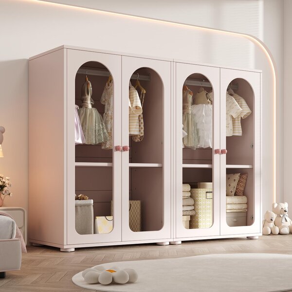 Armadio a due ante, armadio laccato, mobile contenitore per la camera da letto, armadio per bambini, con asta appendiabiti, ante trasparenti in acrilico