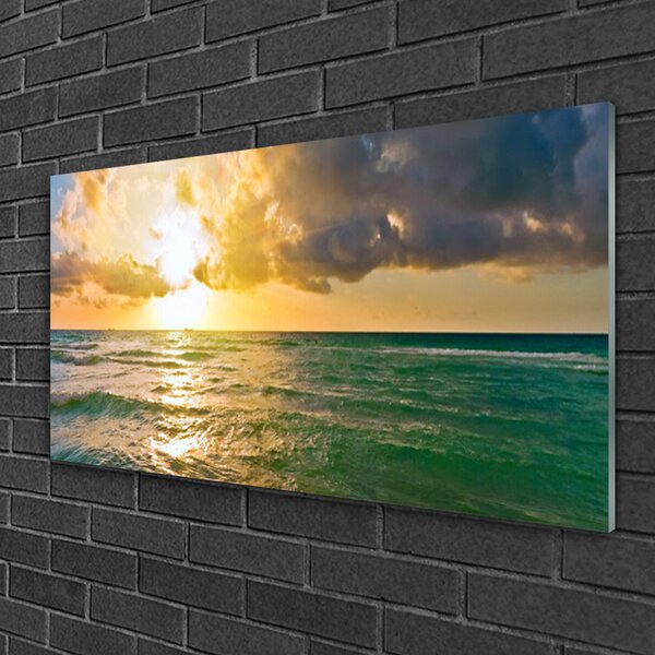 Quadro vetro Tramonto sul mare 100x50 cm 2 appendini