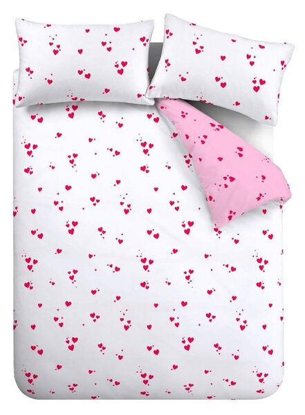 Biancheria da letto bianca/rosa in crêpe per letto matrimoniale 200x200 cm Seersucker Heart – Catherine Lansfield