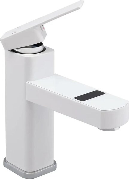 Miscelatore per lavabo con LED - Miscelatore monocomando - Display digitale della temperatura da 0 a 99°C - Acqua calda e fredda - 2 tubi da G1/2 - 10,5 x 17,5 cm - Bianco