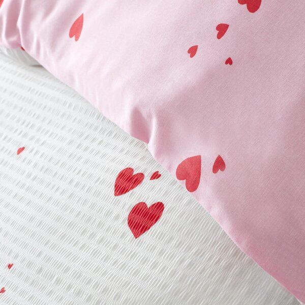 Biancheria da letto bianca/rosa in crêpe per letto matrimoniale 200x200 cm Seersucker Heart – Catherine Lansfield