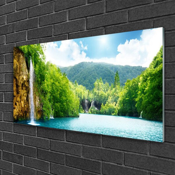 Quadro su vetro Montagne Foresta Lago Natura 100x50 cm 2 appendini