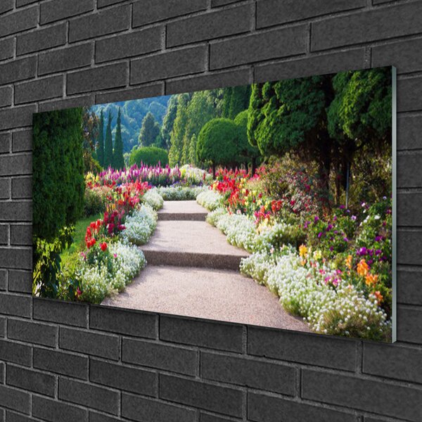 Quadro in vetro Parco Fiori Scale Giardino 100x50 cm 2 appendini