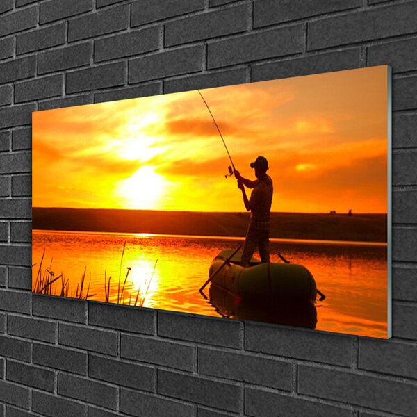 Quadro vetro Pescatore Lago Ovest 100x50 cm 2 appendini