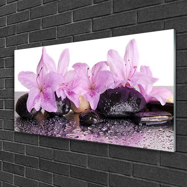 Quadro vetro Fiori Ninfea Rosa Acqua 100x50 cm 2 appendini