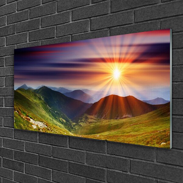 Quadro di vetro Montagne Tramonto Paesaggio 100x50 cm 2 appendini