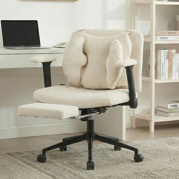 Sedia da ufficio, sedia girevole, sedia da scrivania regolabile in altezza con poggiapiedi, portata massima 150 kg, sedia da gaming con braccioli e ruote, color beige