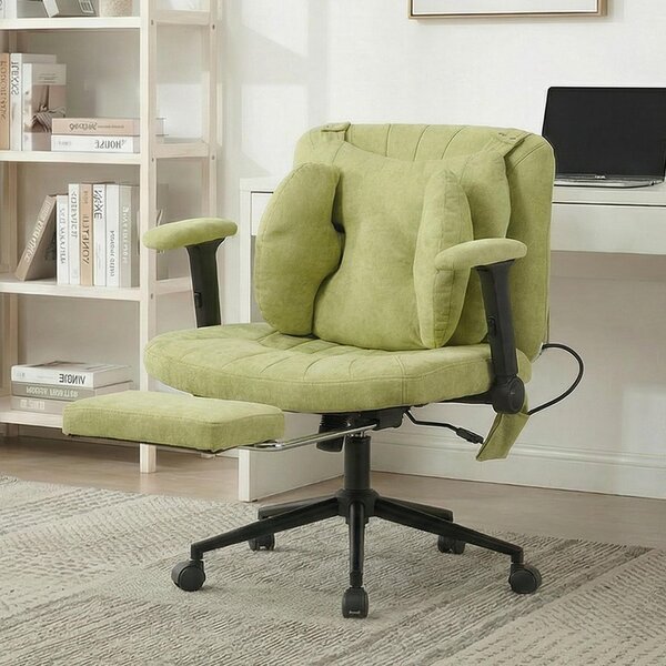Sedia da ufficio, sedia girevole, sedia da scrivania regolabile in altezza con poggiapiedi, portata massima 150 kg, sedia da gaming con braccioli e ruote, colore verde