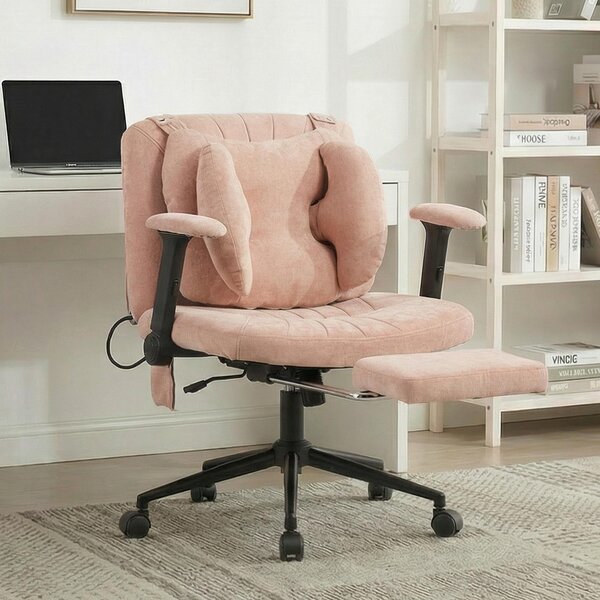 Sedia da ufficio, sedia girevole, sedia da scrivania regolabile in altezza con poggiapiedi, capacità di carico 150 kg, sedia da gaming con braccioli e ruote, colore rosa