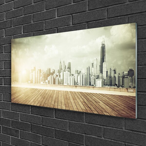Quadro su vetro Città di New York Grattacieli 100x50 cm 2 appendini