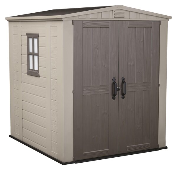Factor 6x6 - Casetta da Giardino 178x208x195,5 cm 2 Ante per deposito attrezzi finitura effetto legno in Resina Beige