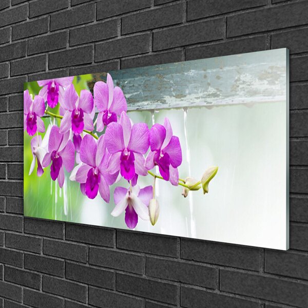 Quadro in vetro Orchidee gocce di natura 100x50 cm 2 appendini