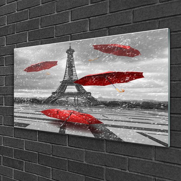 Quadro di vetro Ombrello Torre Eiffel Parigi 100x50 cm 2 appendini
