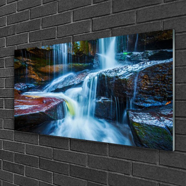 Quadro di vetro Rocce Cascata Fiume Natura 100x50 cm 2 appendini