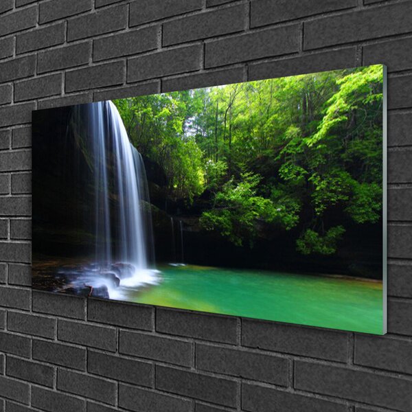 Quadro in vetro Cascata Natura Foresta Lago 100x50 cm 2 appendini