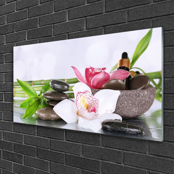 Quadro in vetro Fiori di orchidea Bambù 100x50 cm 2 appendini