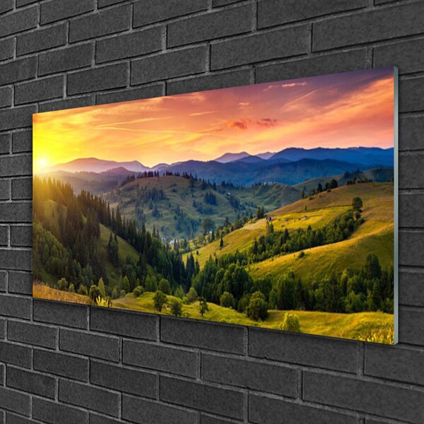 Quadro in vetro Paesaggio Prato Ovest 100x50 cm 2 appendini