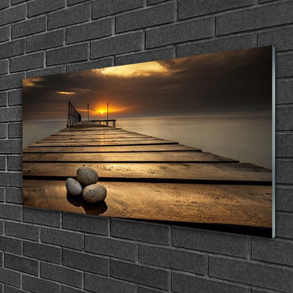 Quadro su vetro Tramonto sul molo marino 100x50 cm 2 appendini