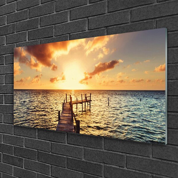 Quadro vetro Ponte Mare Vista Ovest 100x50 cm 2 appendini