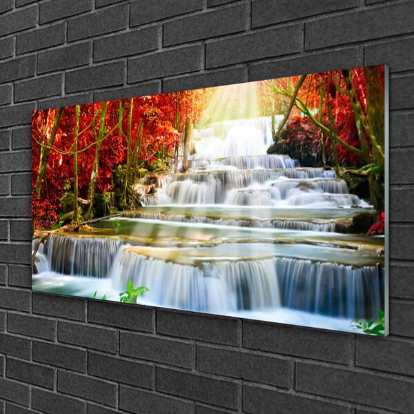 Quadro in vetro Cascata Natura Foresta 100x50 cm 2 appendini