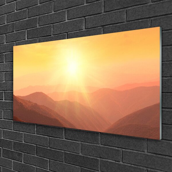 Quadro su vetro Paesaggio delle montagne del sole 100x50 cm 2 appendini