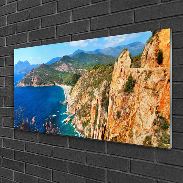 Quadro di vetro Scogliera Costa Mare Montagne 100x50 cm 2 appendini
