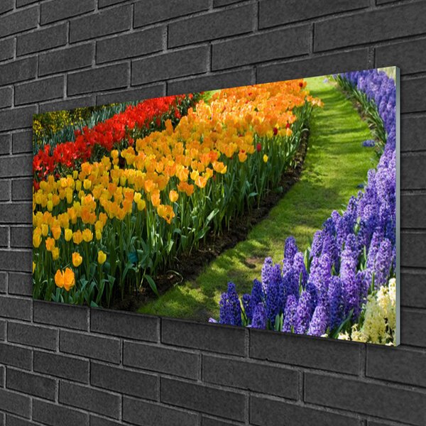 Quadro in vetro Fiori Giardino Tulipani 100x50 cm 2 appendini