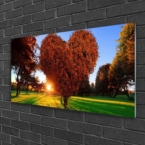 Quadro in vetro Albero del cuore Natura 100x50 cm 2 appendini