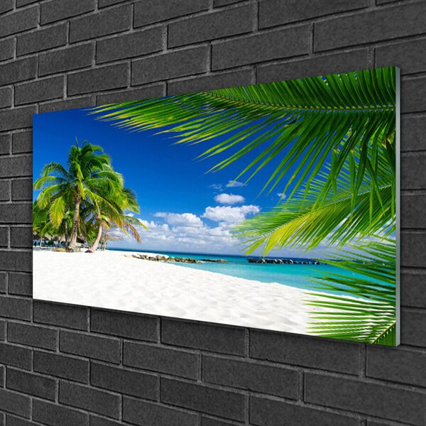 Quadro di vetro Spiaggia tropicale vista mare 100x50 cm 2 appendini