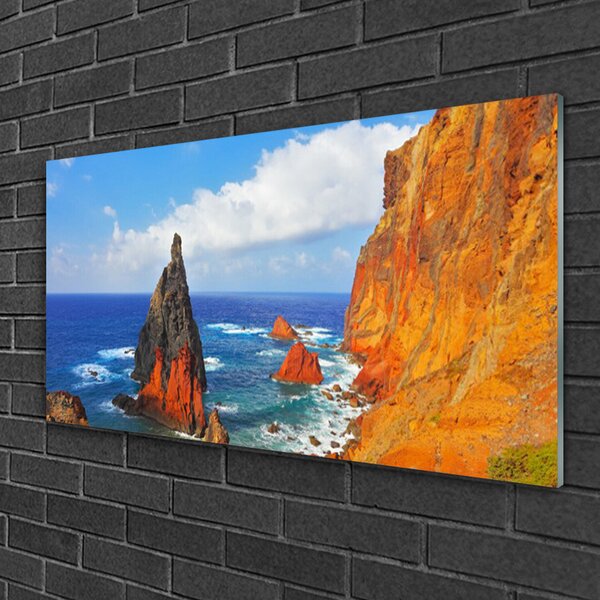 Quadro in vetro Scogliera Costa Mare 100x50 cm 2 appendini