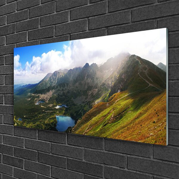 Quadro vetro Montagne Prato Paesaggio 100x50 cm 2 appendini