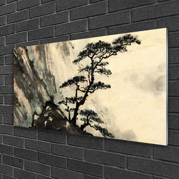 Quadro in vetro Arte dell'albero dipinto 100x50 cm 2 appendini