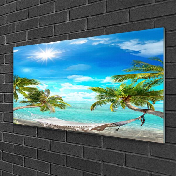 Quadro vetro Spiaggia Tropical Palms Hammock 100x50 cm 2 appendini