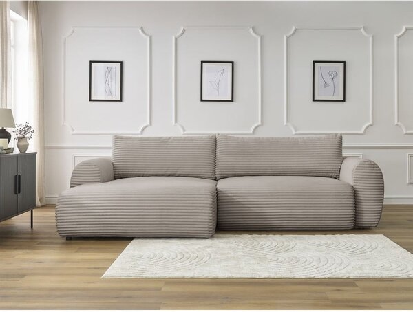 Divano angolare in grigio chiaro/beige allungabile (con penisola a sinistra) con rivestimento in velluto a coste Lucien – Bobochic Paris