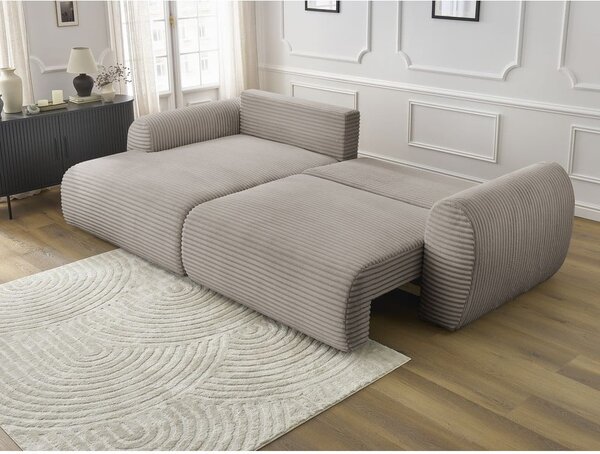 Divano angolare in grigio chiaro/beige allungabile (con penisola a sinistra) con rivestimento in velluto a coste Lucien – Bobochic Paris