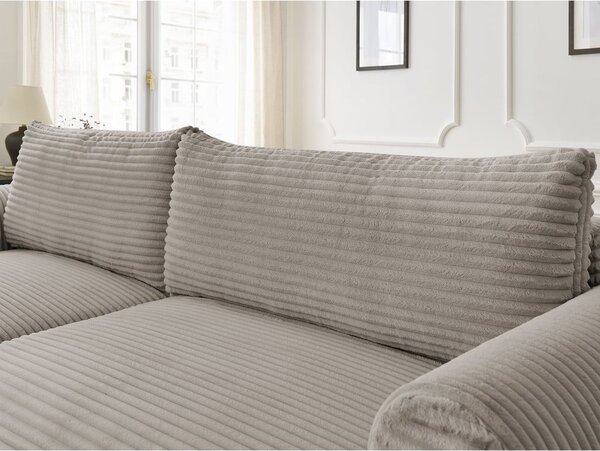 Divano angolare in grigio chiaro/beige allungabile (con penisola a sinistra) con rivestimento in velluto a coste Lucien – Bobochic Paris