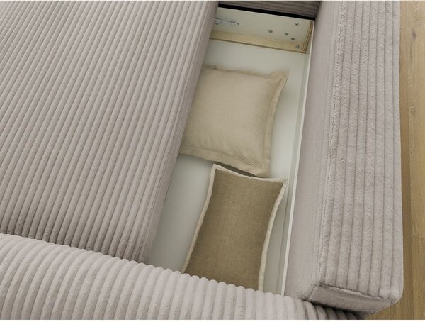 Divano angolare in grigio chiaro/beige allungabile (con penisola a sinistra) con rivestimento in velluto a coste Lucien – Bobochic Paris