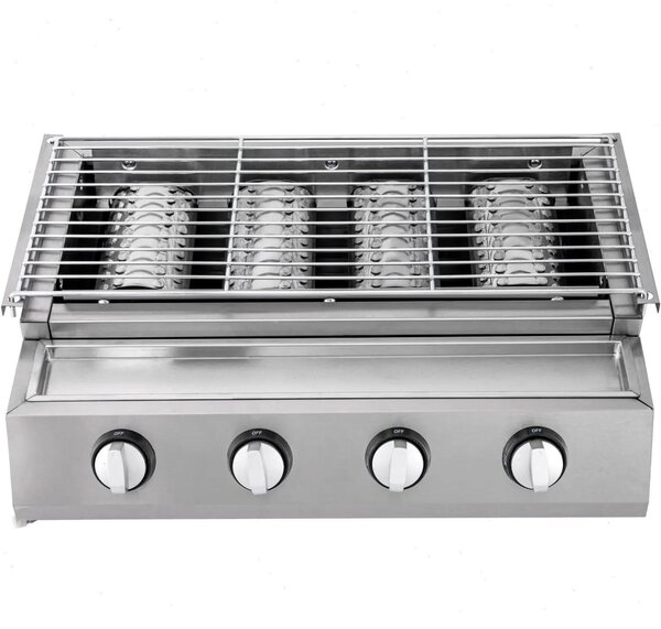 Griglia a gas senza fumo - Griglia portatile in acciaio inossidabile - Valvola a bassa pressione - Ideale per giardino, terrazza e balcone - Dimensioni: 58x40x20 cm - Colore: argento