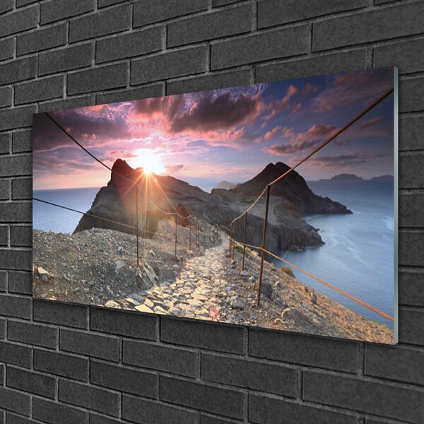 Quadro in vetro Montagne Sentiero delle scogliere Ovest 100x50 cm 2 appendini