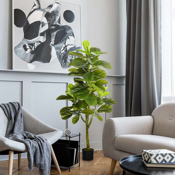 HOMCOM Pianta Artificiale di Ficus da 150 cm a 75 Foglie e 3 Rami con Vaso Ø15x12.5 cm, per Interni ed Esterni, Verde|Aosom