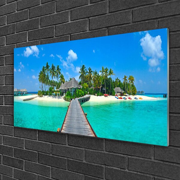 Quadro di vetro Tropical Palm Beach 100x50 cm 2 appendini