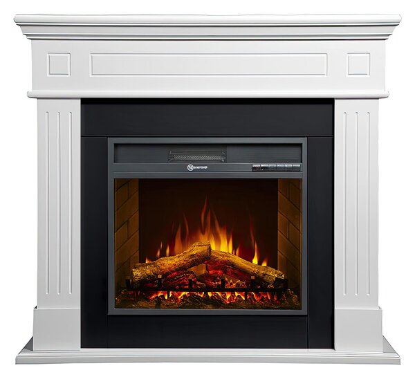 Camino elettrico caminetto da terra CAMBRIDGE in legno Bianco Dimensioni 110 x25x h 95 cm - peso 11,20 kg Volume riscaldabile 30 m2