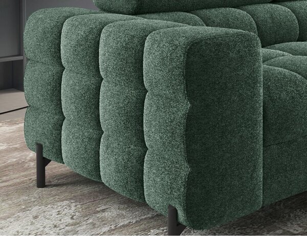 Divano angolare verde allungabile/con contenitore (con penisola a destra/a L) con rivestimento in bouclé Ferucce – ELTAP