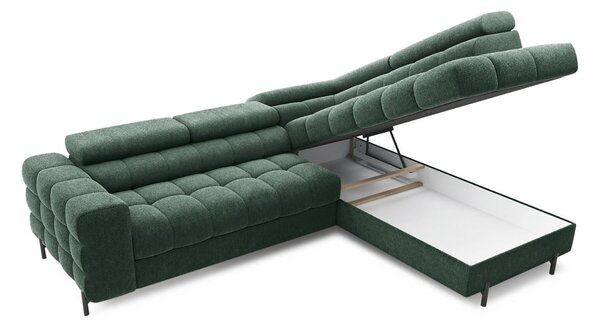 Divano angolare verde allungabile/con contenitore (con penisola a destra/a L) con rivestimento in bouclé Ferucce – ELTAP