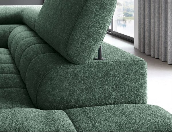 Divano angolare verde allungabile/con contenitore (con penisola a destra/a L) con rivestimento in bouclé Ferucce – ELTAP