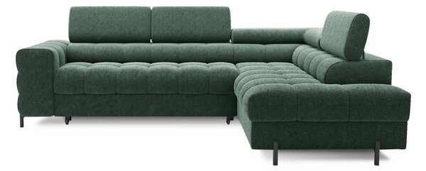 Divano angolare verde allungabile/con contenitore (con penisola a destra/a L) con rivestimento in bouclé Ferucce – ELTAP