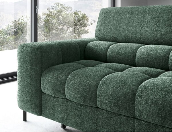 Divano angolare verde allungabile/con contenitore (con penisola a destra/a L) con rivestimento in bouclé Ferucce – ELTAP