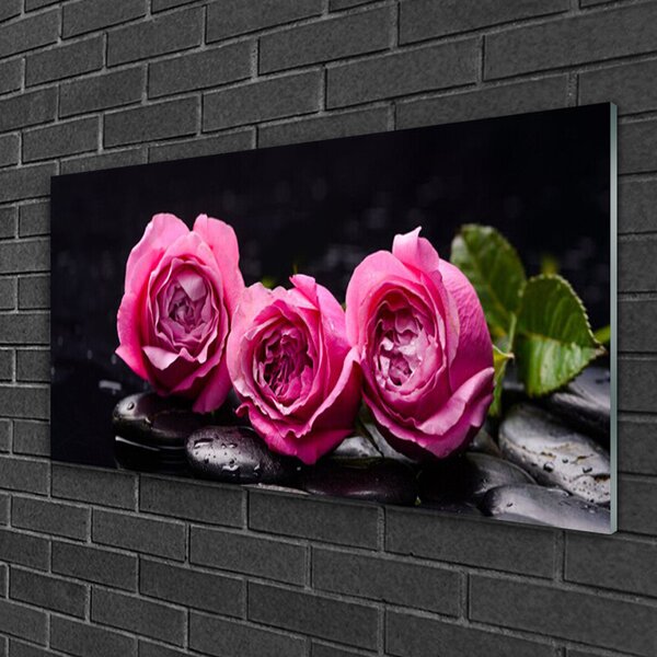 Quadro di vetro Rose Zen Spa Pietre Naturali 100x50 cm 2 appendini